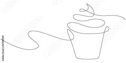 Vector illustration in one line art style with cupcake for logo