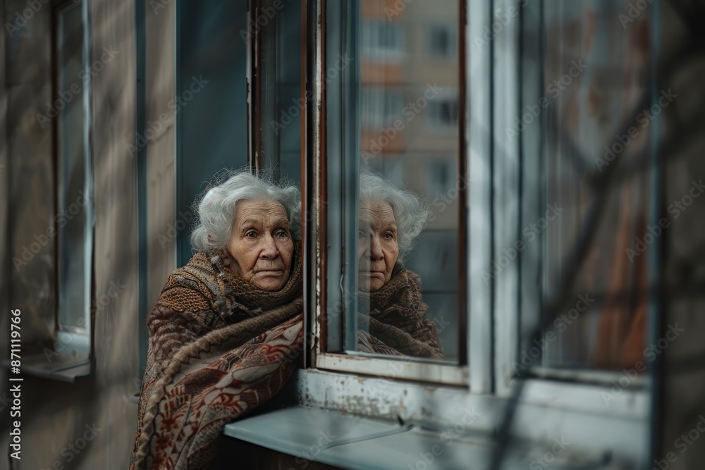 Lonely Old Person. Portrait of a Senior Woman Looking Sad by the Window in Her Home Lonely Old Person. Portrait of a Senior Woman Looking Sad by the Window in Her Home