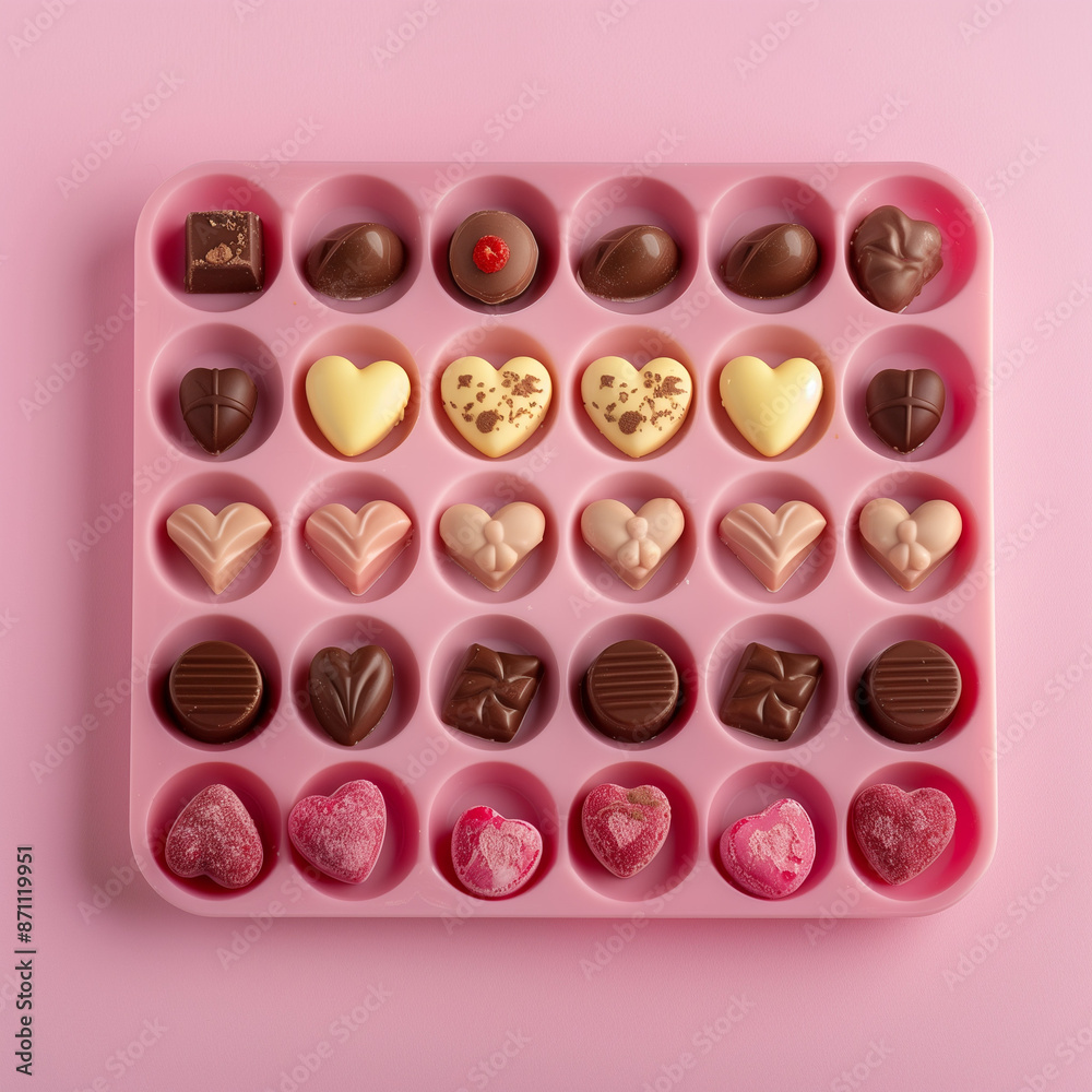 Silicone Tray Chocolates on Pink Background - Repeat with a Twist Silicone Tray Chocolates on Pink Background - Repeat with a Twist