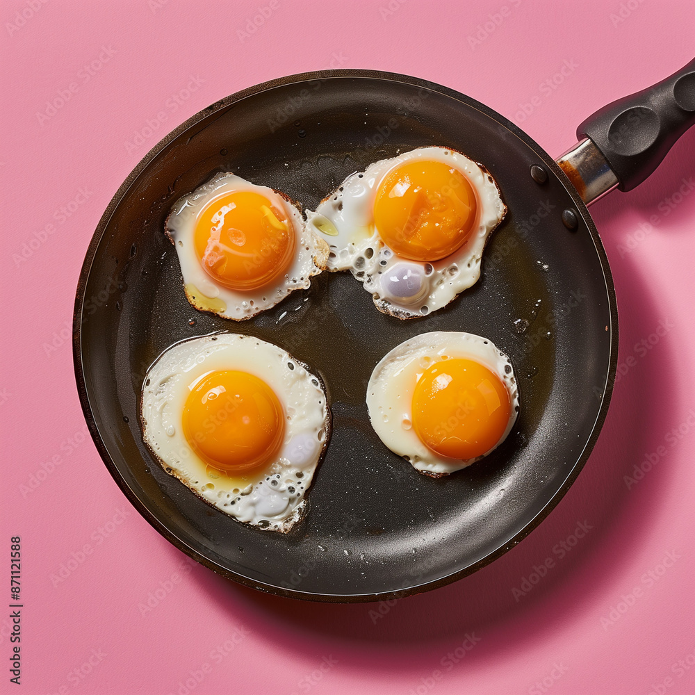 Teflon Pan Eggs Close-up on Plum Background Top View - Duplicate