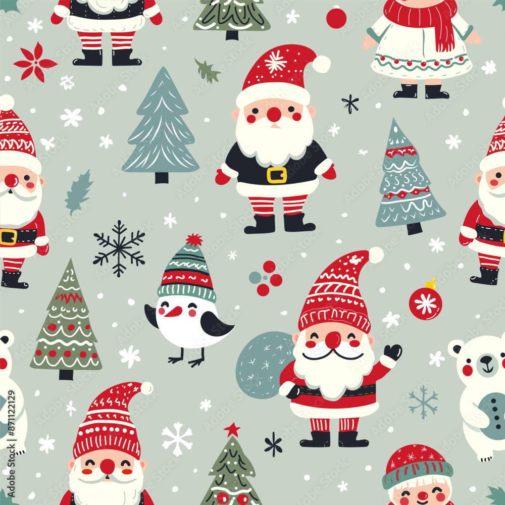 Simple vector seamless pattern for kids with Santa, Christmas tree and snowflakes. Christmas print for wrapping paper, Christmas cards, scrapbooking Simple vector seamless pattern for kids with Santa, Christmas tree and snowflakes. Christmas print for wrapping paper, Christmas cards, scrapbooking