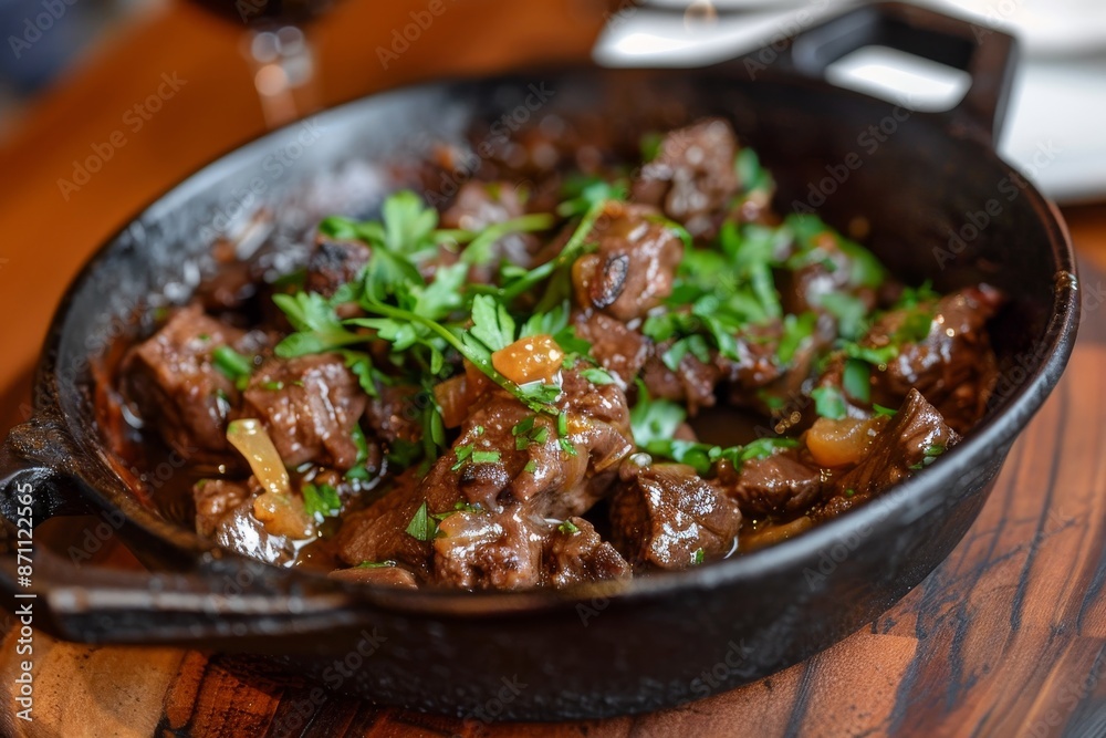 Braised beef and lamb offal in cast iron dish Braised beef and lamb offal in cast iron dish