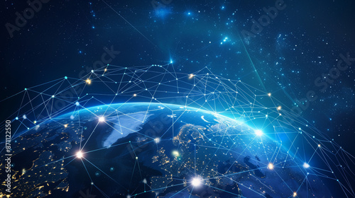 High-tech cityscape with holographic fiber internet line connections illustrating cutting-edge digital infrastructure. City skyline with futuristic holographic fiber internet connection.