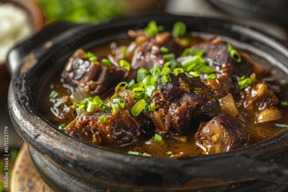 Brazilian traditional dish made with oxtail close up Brazilian traditional dish made with oxtail close up