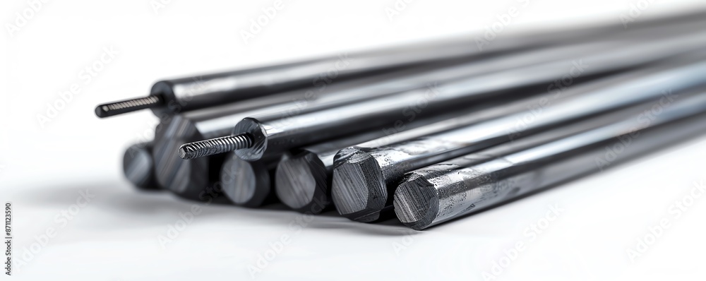 Assortment of spring steel bars in different sizes on a white background