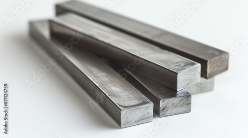 Flat beryllium bars isolated on white, showcasing their unique metallic luster and industrial finish, perfect for aerospace and high-performance applications