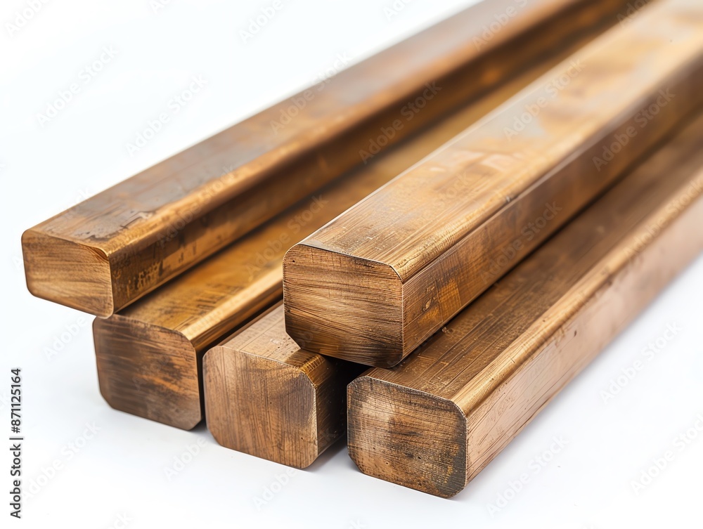 Image of cold rolled bronze bars in various dimensions on a white background, highlighting their warm, brownish hue and smooth texture, suitable for decorative and industrial use