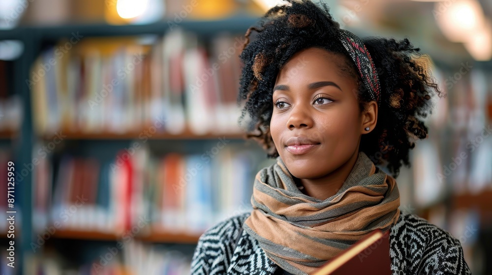 A young woman stands holding a book in a library, surrounded by numerous books on shelves, symbolizing the pursuit of knowledge, education, and intellectual growth. A young woman stands holding a book in a library, surrounded by numerous books on shelves, symbolizing the pursuit of knowledge, education, and intellectual growth.