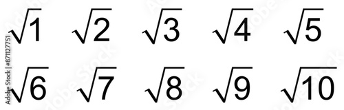 Numbers one ten Square root icon, math symbol, line style. mathematics formula, science equal calculation. pictogram analysis for web and mobile app logo. vector illustration design white background
