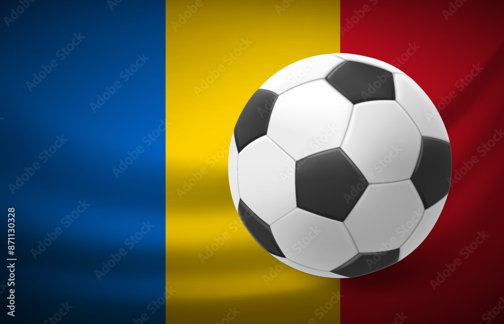 Flag of Romania with soccer ball. National football team concept. 3d vector illustration Flag of Romania with soccer ball. National football team concept. 3d vector illustration