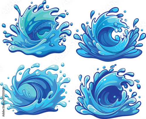 whirlpools and splashes of water with drops