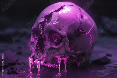 Viscous Horror: Dripping Purple Skull in Void photo