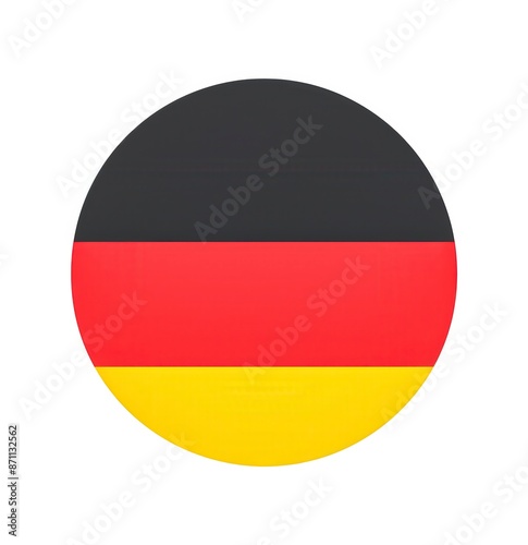 A round German flag with a black, red, and yellow stripe