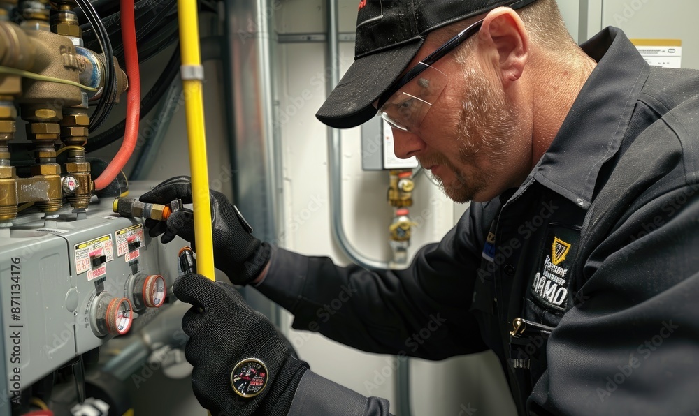 Plumber Performing Maintenance on a Heating System Plumber Performing Maintenance on a Heating System