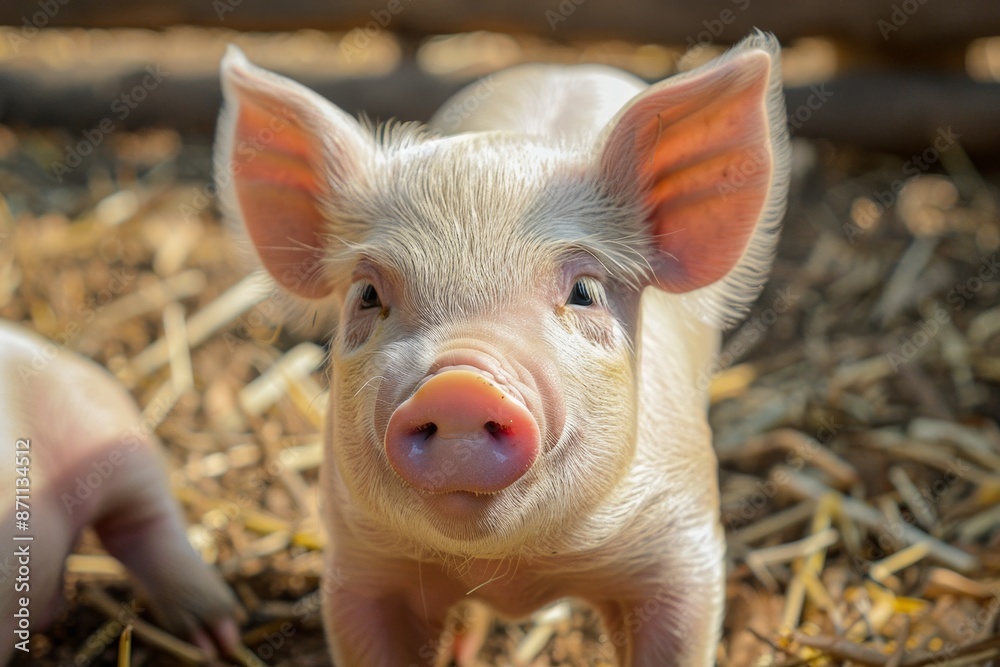 Close up shot of small pig on Chinese farm Close up shot of small pig on Chinese farm