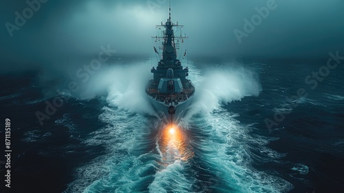 Navy Destroyer Silhouetted at Dusk