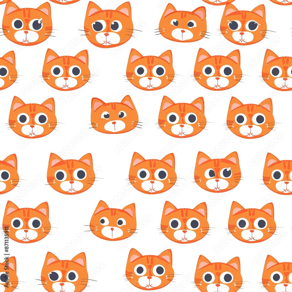 Cats seamless pattern. Colorful cartoon style cat head smile face. High quality AI generated image Cats seamless pattern. Colorful cartoon style cat head smile face. High quality AI generated image