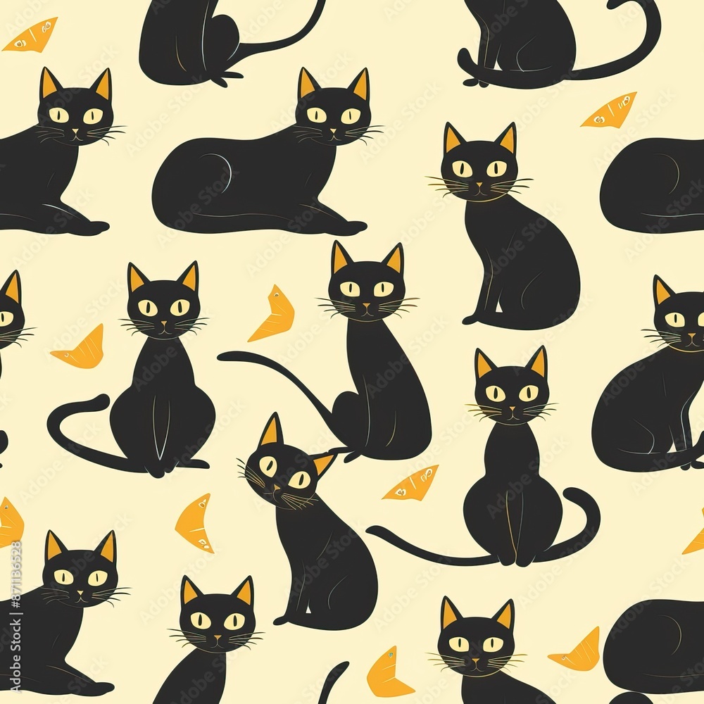 Seamless pattern of black cats background, Cartoon style black kitten illustration. High quality AI generated image Seamless pattern of black cats background, Cartoon style black kitten illustration. High quality AI generated image
