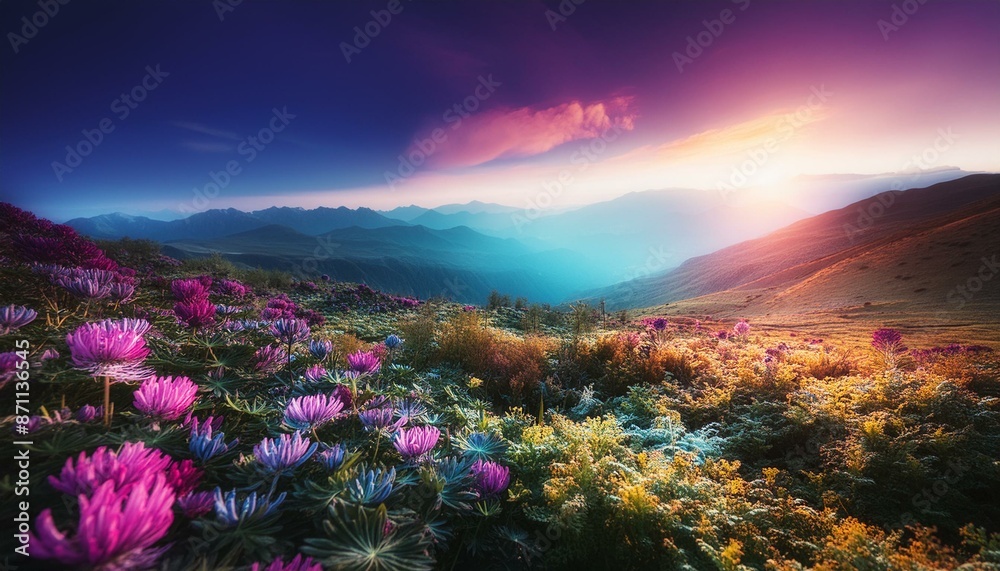 Fototapeta premium An alien landscape with plant life adapted to a different atmosphere.