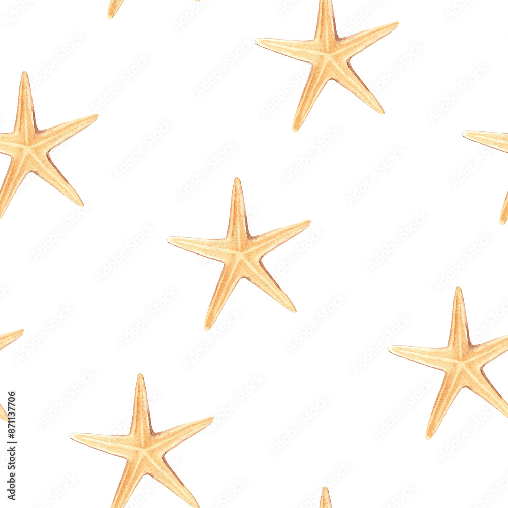 Starfish Watercolor Under the sea hand drawn seamless pattern. For fabric, textiles, baby clothes, wallpaper, marine beach design. Starfish Watercolor Under the sea hand drawn seamless pattern. For fabric, textiles, baby clothes, wallpaper, marine beach design.