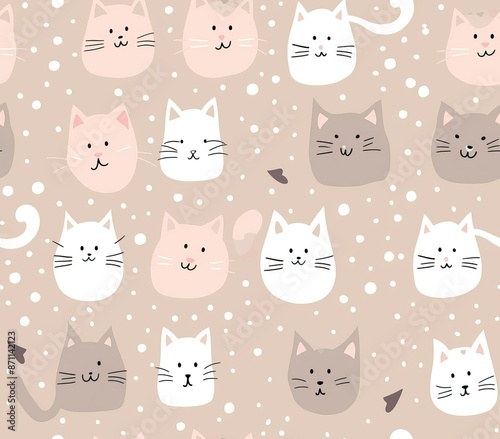 Cute seamless pattern with pretty kittens. Great for baby fabric, textile, wallpaper. Cats. Cat cartoon style. Pastel Colors. High quality AI generated image