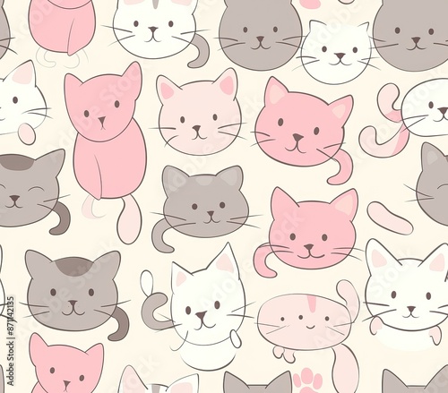 Wallpaper Mural Cute seamless pattern with pretty kittens. Great for baby fabric, textile, wallpaper. Cats. Cat cartoon style. Pastel Colors. High quality AI generated image Torontodigital.ca