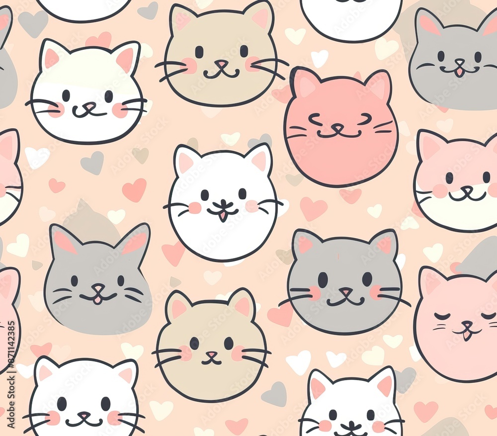 Cute seamless pattern with pretty kittens. Great for baby fabric, textile, wallpaper. Cats. Cat cartoon style. Pastel Colors. High quality AI generated image Cute seamless pattern with pretty kittens. Great for baby fabric, textile, wallpaper. Cats. Cat cartoon style. Pastel Colors. High quality AI generated image