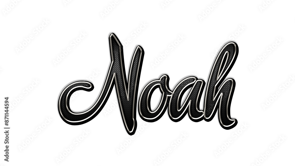 black metal 3d design of name Noah on white background. black metal 3d design of name Noah on white background.