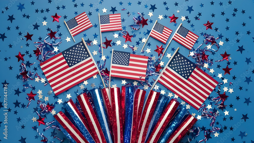 Obraz premium Flat Lay Festivities. 4th of July Stars Decorations