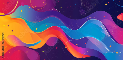 Vibrant abstract vector background with 80's inspired swirls and geometric shapes.