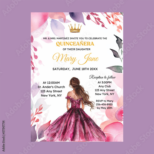 Chic Pink Floral Quinceañera Invitation