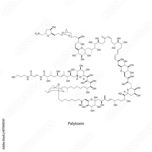 Palytoxin skeletal structure diagram.marine toxin compound molecule scientific illustration.