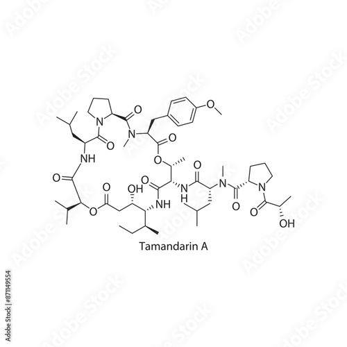 Tamandarin  A skeletal structure diagram.marine toxin compound molecule scientific illustration.