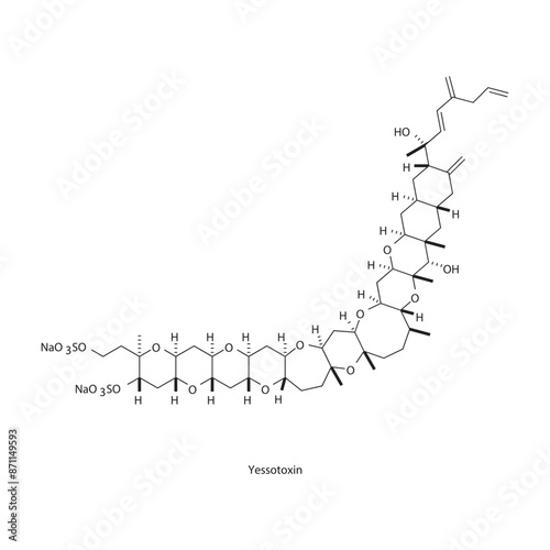 Yessotoxin skeletal structure diagram.marine toxin compound molecule scientific illustration.