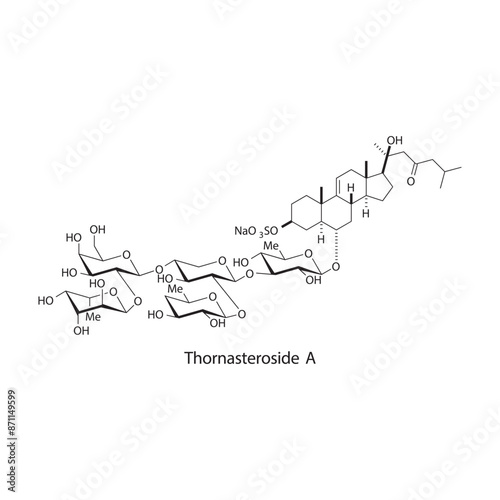 Thornasteroside A skeletal structure diagram.marine toxin compound molecule scientific illustration.