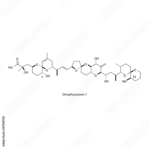 Dinophysistoxin 1 skeletal structure diagram.marine toxin compound molecule scientific illustration.