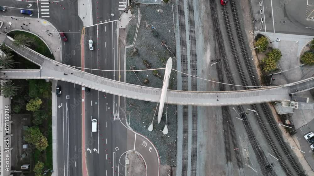 Aerial view of downtown San Diego with the city skyline and Harbor Drive Pedestrian Bridge on California