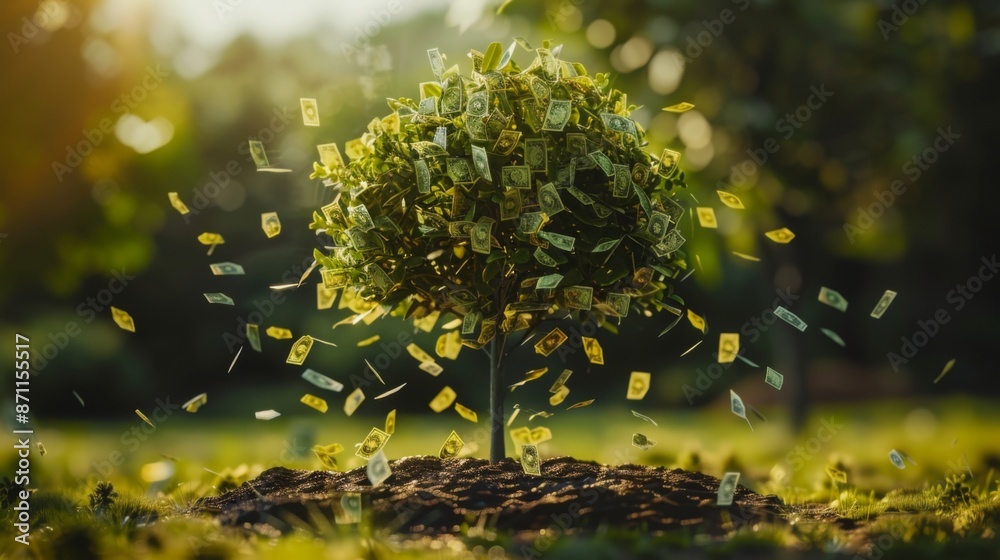 Tree with dollar bills growing as leaves, symbolizing financial growth, wealth, investment, and prosperity. Tree with dollar bills growing as leaves, symbolizing financial growth, wealth, investment, and prosperity.