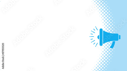 メガホンとハーフトーンの背景　テンプレート　フレーム　水色