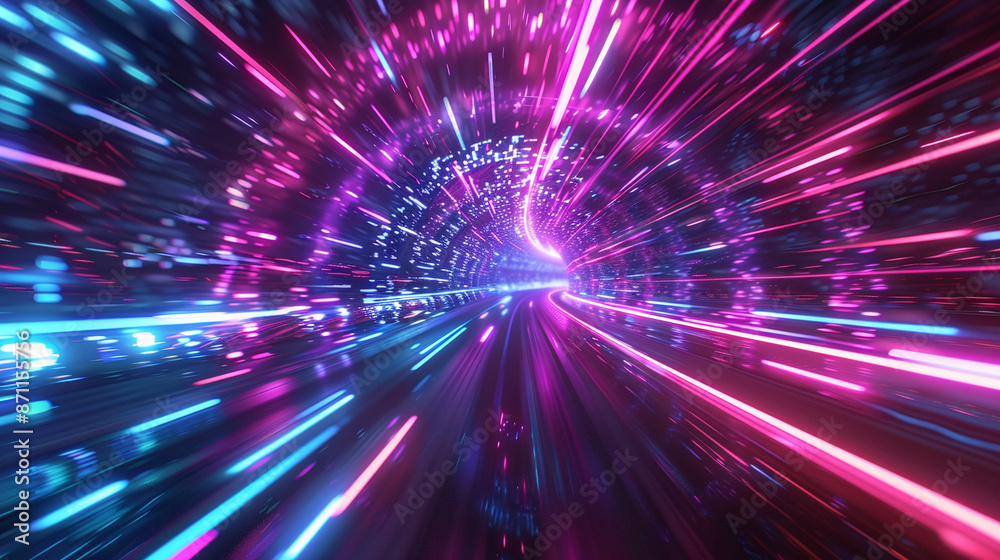 Futuristic Neon Tunnel with Speeding Lights
Futuristic Neon Tunnel with Speeding Lights