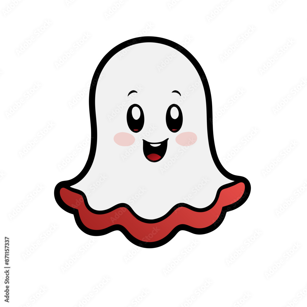 red and white graphic with a cute happy ghost for Halloween red and white graphic with a cute happy ghost for Halloween