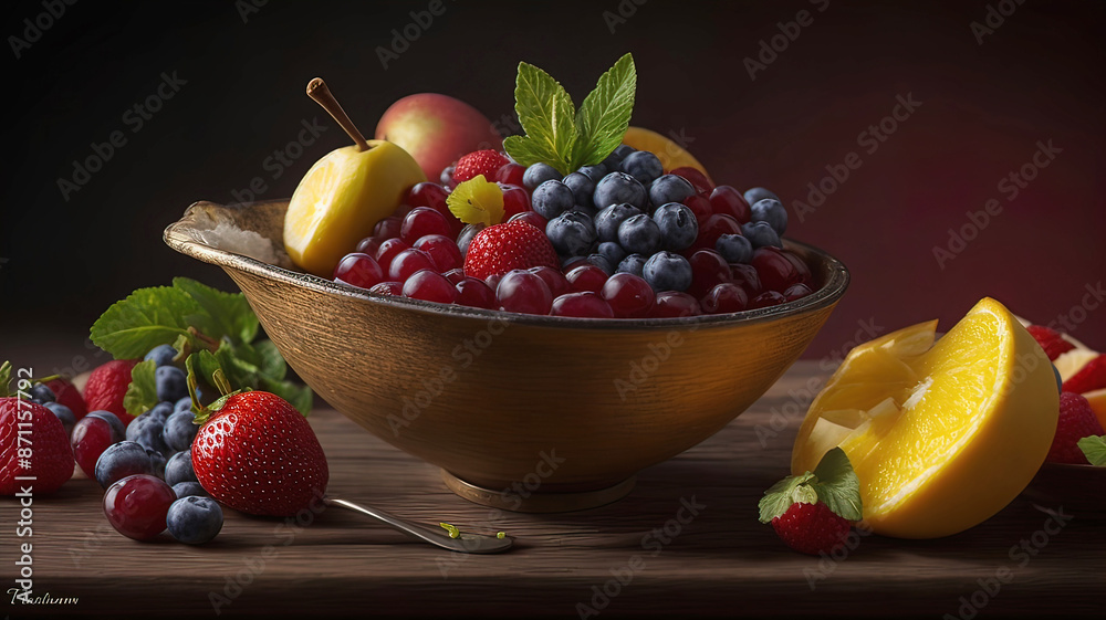 fruit dish, still life on an old canvas in art style, artwork fruit dish, still life on an old canvas in art style, artwork