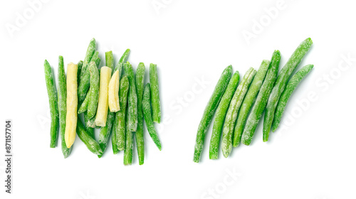 Frozen Green Beans Isolated, Iced French Beans, Raw Cold Wax Bean Pods, String Vegetables Pile on White