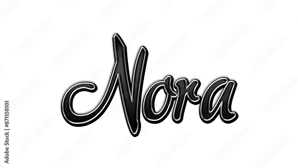black metal 3d design of name Nora on white background. black metal 3d design of name Nora on white background.