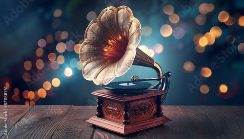 Vintage gramophone with a spinning record