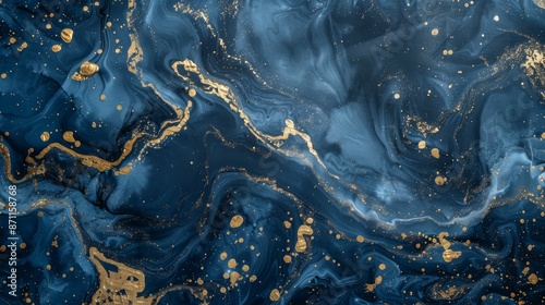 A blue and gold painting with a lot of gold spots, backdrop photo