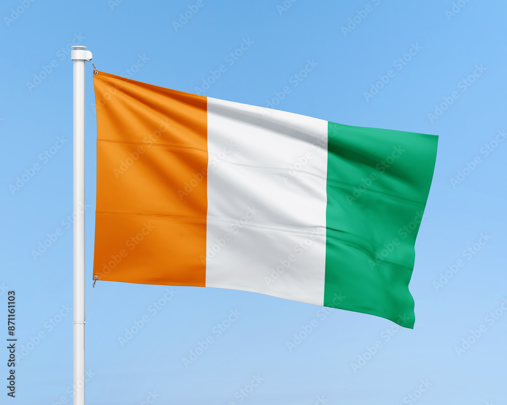 Ireland flag on stick on sky background. Realistic flag illustration Ireland flag on stick on sky background. Realistic flag illustration