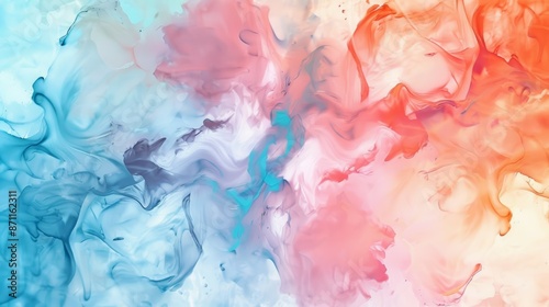A colorful painting with blue, pink and orange swirls