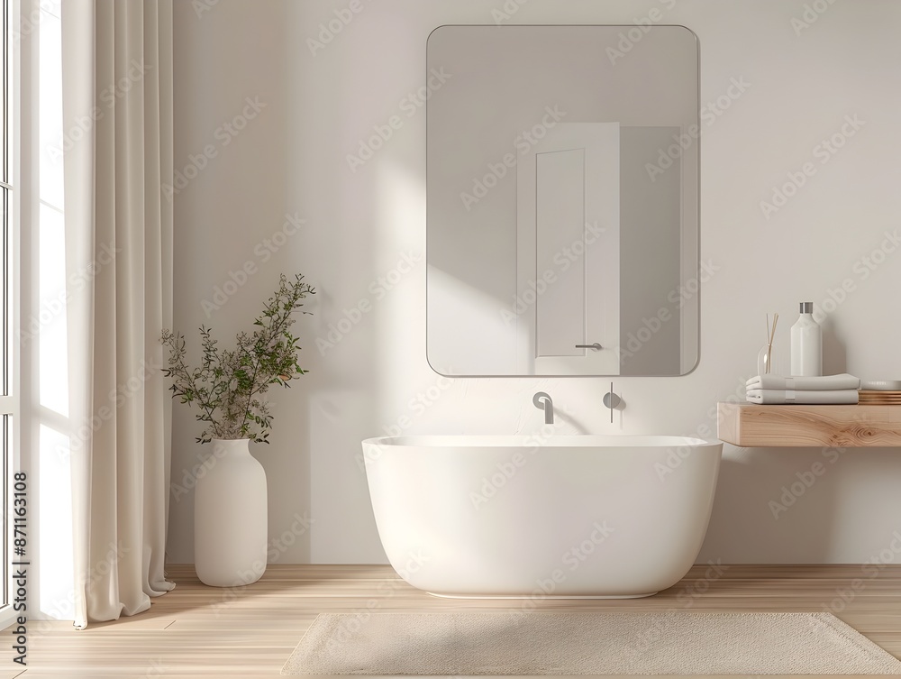 Fototapeta premium Minimalist Bathroom Design with Natural Ambiance and Relaxing Decor