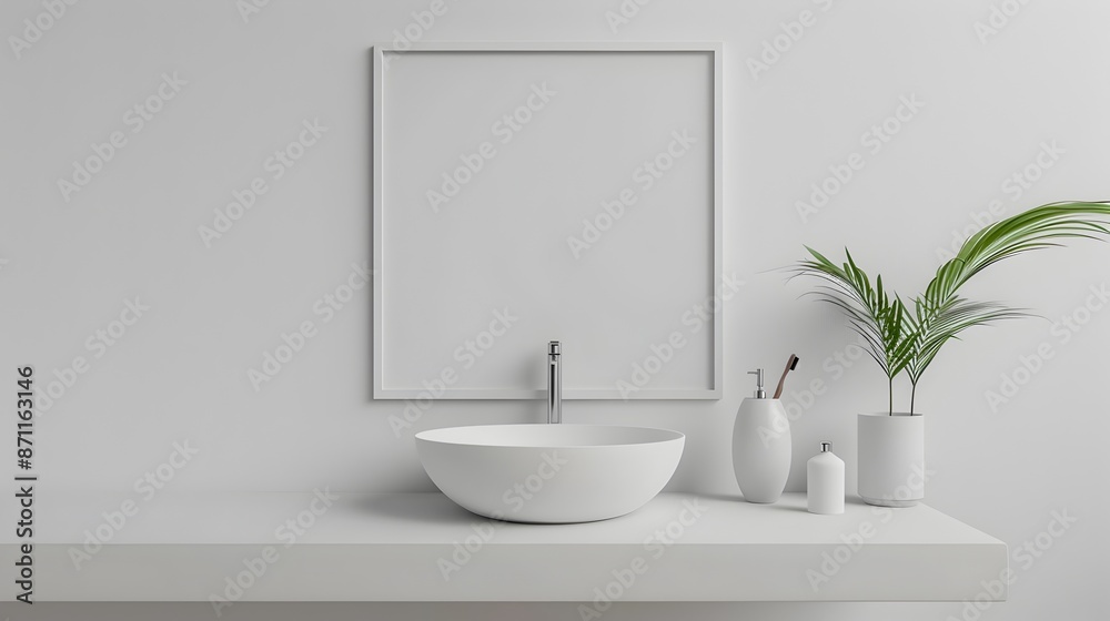 Fototapeta premium Minimalist Bathroom Interior with Sink Mockup and 3D Rendering